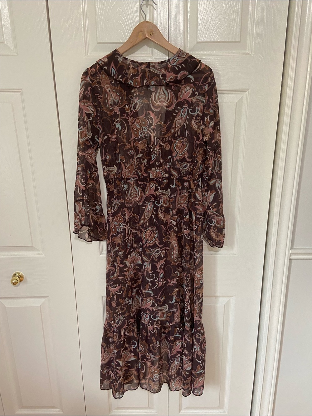Aritzia Wilfred NWT Mina Floral Ruffle Bow Tie Shear Midi Dress Size Medium - Picture 10 of 10